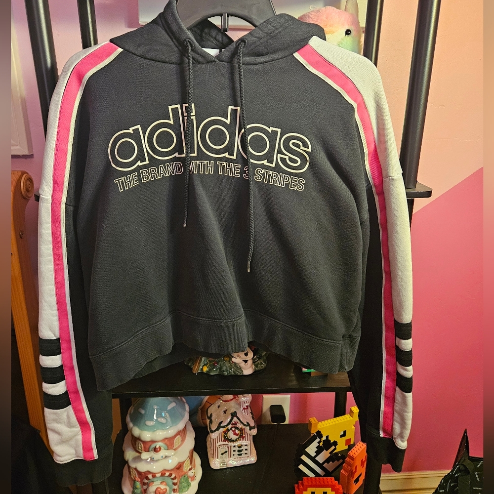 Looks Brand New Womens Medium Adidas Cotton Colorblock Logo Cropped Hoodie